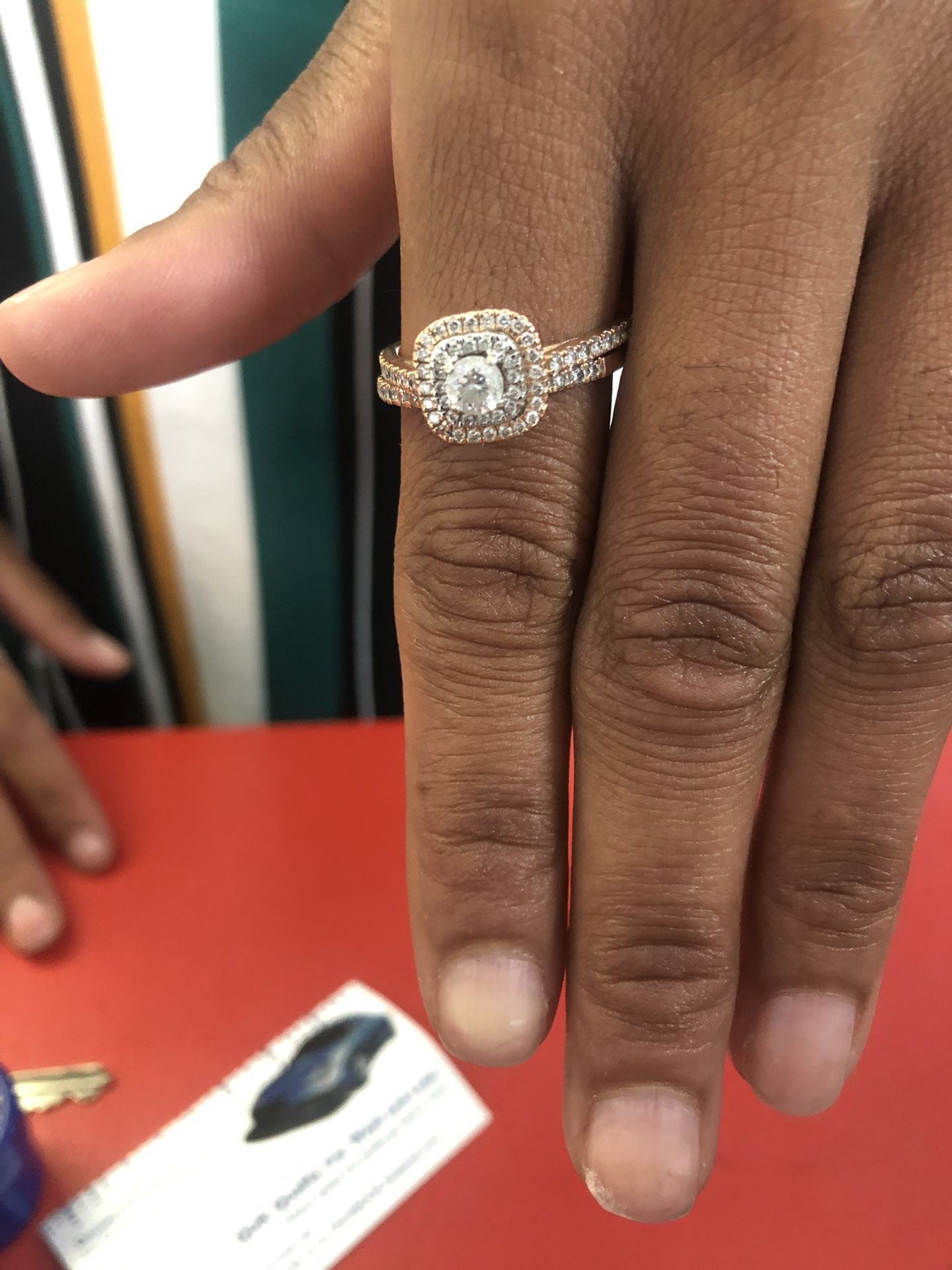 Rose Gold engagement ring and wedding band set
