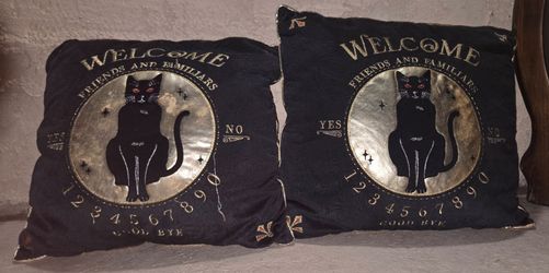 Halloween Ouiji/Spirit/Talking Board Black and Gold Cat Design Pillows (2)