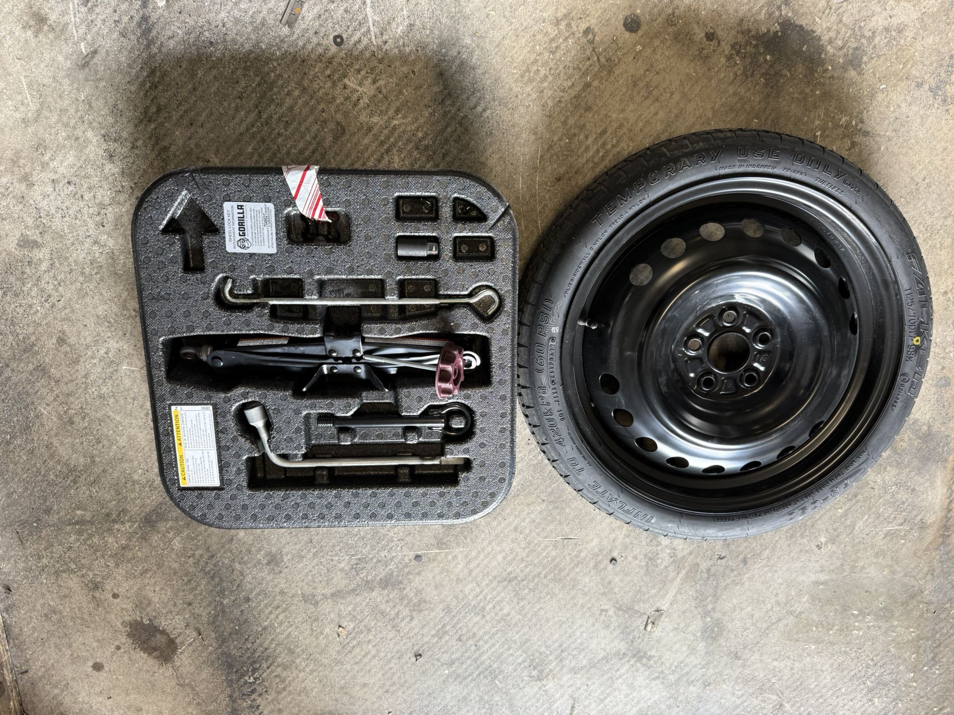 2022-2025 Toyota Corolla Compact Donut Spare Tire W/Jack & Tool Kit 17'' OEM