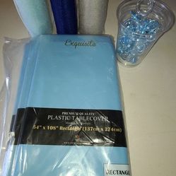 5 Very Good Quality Baby Blue Tablecloths. Tulle. Plastic  Pacifiers 