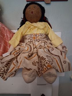 Handmade Coconut Head Folk Art Doll