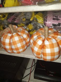 Buffalo Plaid Fabric Pumpkins Set of 2