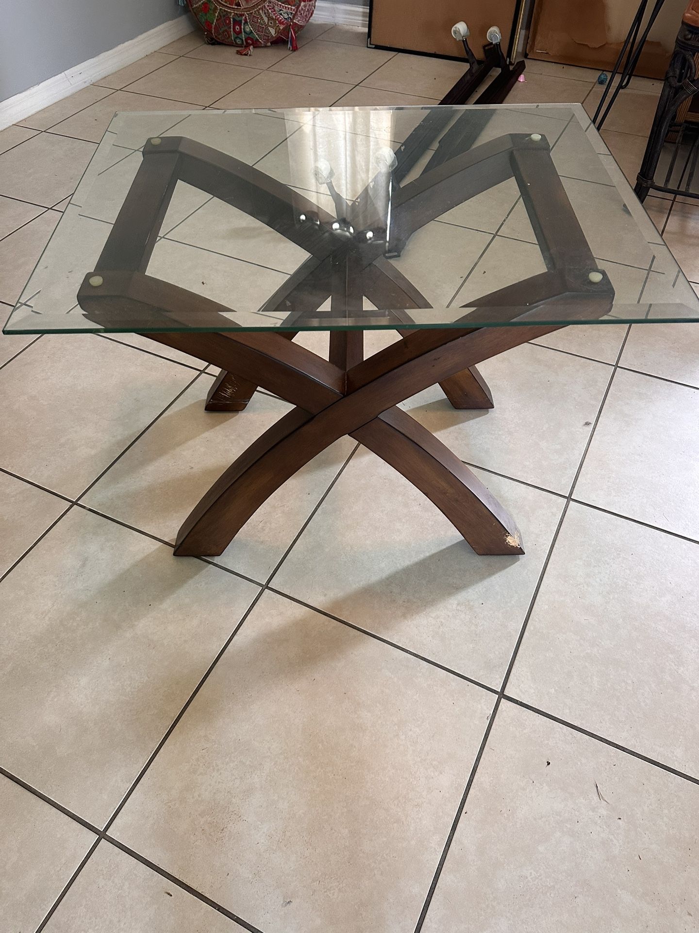 Beautiful Glass Coffee Table With Wooden Legs