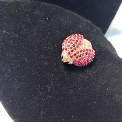 LADY BUG PIN in Goldtone with red, clear & black Faux crystal stones