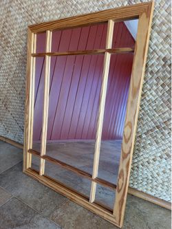 Vintage Stanley Monarch Clear Pine Window Pane Mirror (24.5" x 32.5")