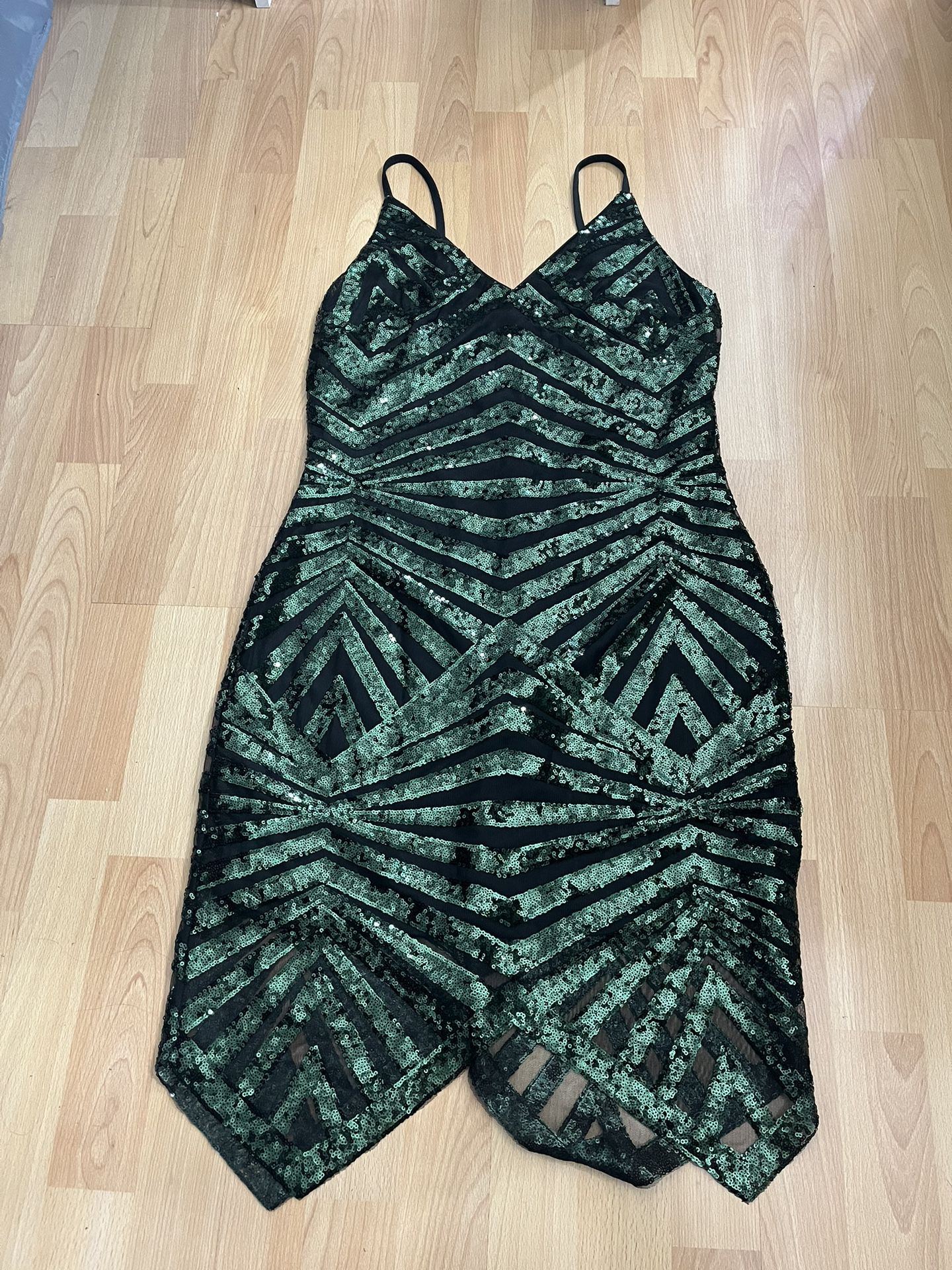 Green & Black Sequin Dress. Adult Size L