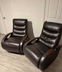 Pair of Brown Leather Swivel Recliners