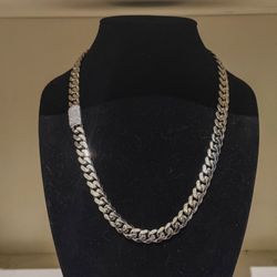 14mm Silver Plated Miami Cuban Link Chain & Bracelet Set With Diamond Clasp