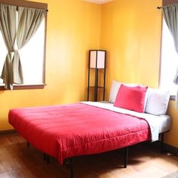 Queen Bed (Mattress + Frame + Bedding)
