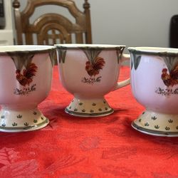 3 Vintage Rooster Footed Gibson Mugs