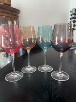 1990s Multicolor 16oz Wine Goblets (4) Glass Holiday Party Y2K Vibes Wedding