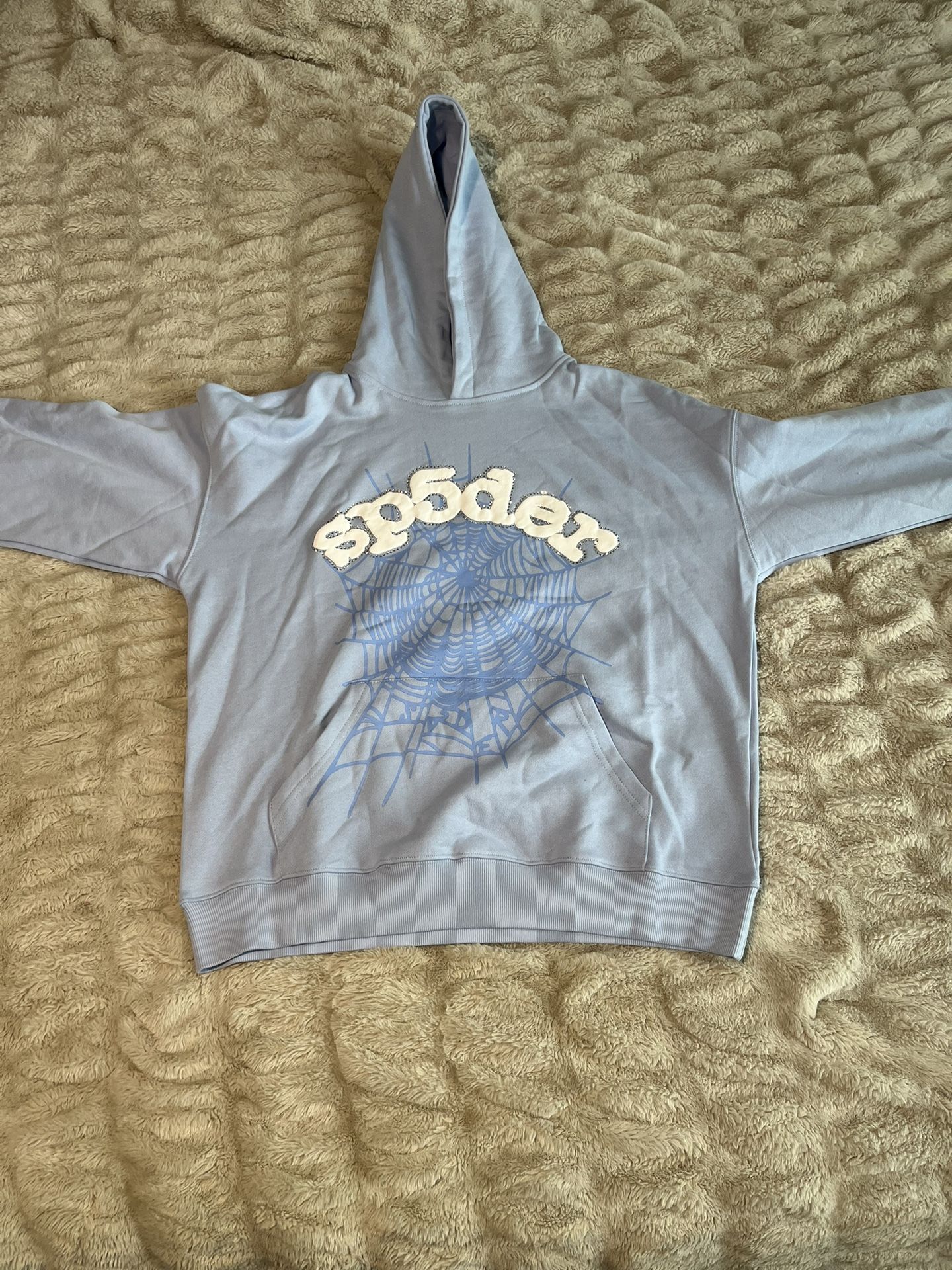 Sky Blue SP5DER Hoodie – Clean Streetwear Icy Drip