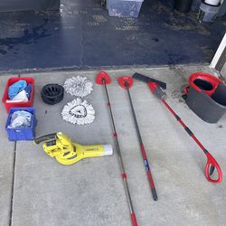 Cleaning supplies and blower