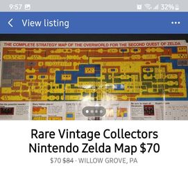 Nice Vintage Zelda Map  $70. Awesome Collector's Item. # NINTENDO #  Zelda