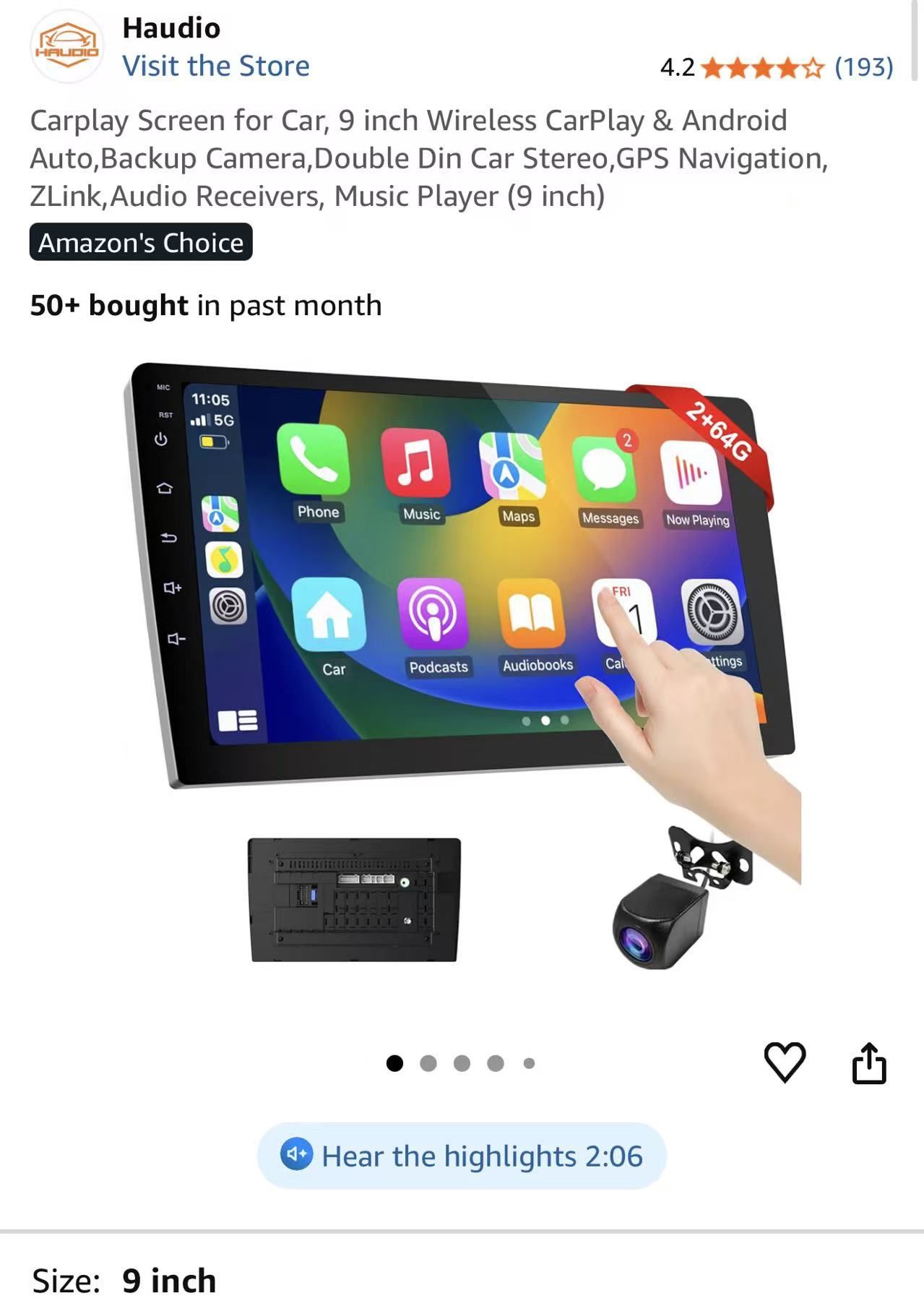 Carplay Screen for Car, 9 inch Wireless CarPlay & Android Auto, Backup Camera, Double Din Car Stereo, GPS Navigation, ZLink, Audio Receivers, Music Pl