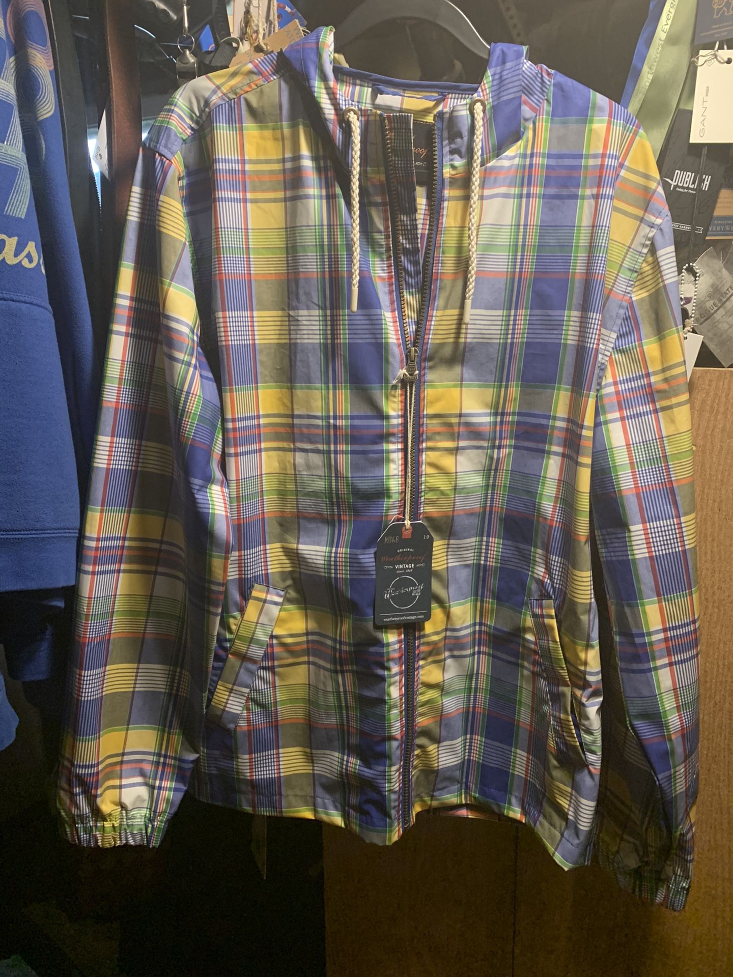 Men’s Original Waterproof Vintage plaid Hoody Coat Zipper Large New W/ Tags