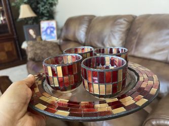Beautiful Mosaic Glass Candlescape Set，