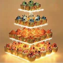 new unused YestBuy 4 Tier Cupcake Stand Acrylic Tower Display with LED Light Premium Holder Dessert 