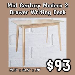 NEW Mid Century Modern 2 Drawer Writing Desk:njft