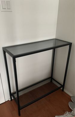 Black Metal Console/Entry Table with Grey Glass Top
