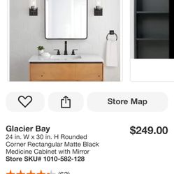 Glacier Bay 24 in. W x 30 in. H Rounded Corner Rectangular Matte Black Medicine Cabinet with Mirror