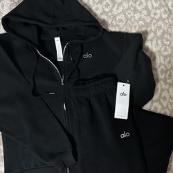 Alo Black Zip Up Hoodie Sweater and Sweatpants Set $165 **READ DESCRIPTION**