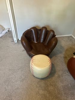 BenJara Baseball Glove Chair & Ottoman, Brown/White