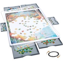 Puzzle Building Board With 6 Drawers And Clear Protector 