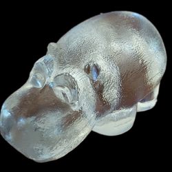 VTG CLEAR TEXTURED SOLID GLASS FIGURAL “HIPPO” PAPERWEIGHT - MINT