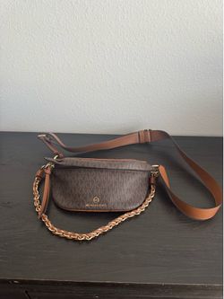 Michael Kors Brown and Gold Logo Crossbody with Chain Accent