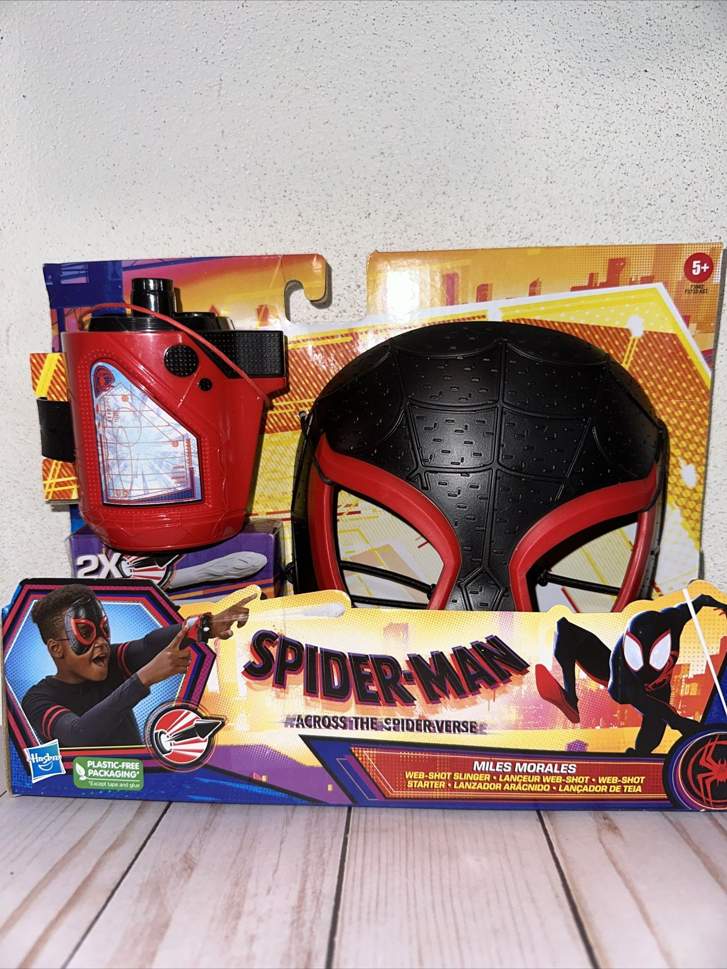 Spider-man Miles Morales Mask, Web-Shot Slinger & Web-Shot Starter Set, New