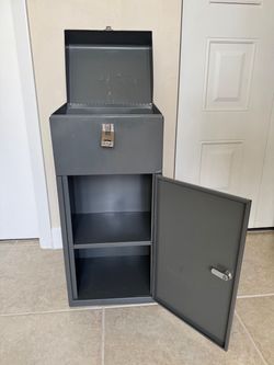 Vintage Mid-Century Industrial Metal Slant-Top Filing Cabinet – Gray