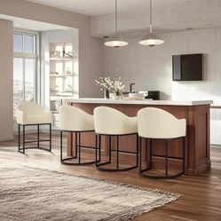 Beige Leather Barstool Set Of 4