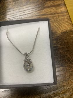 14kt White Gold snake necklace w/ tear drop pendant w/ stones 9.24g 