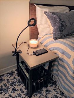Modern Side Table with Built-In Magazine Rack & Cord Port – Two-Tone Charcoal & Suede