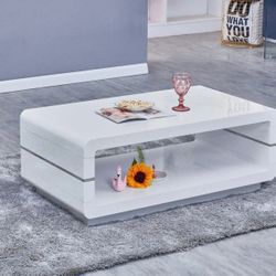CONTEMPORARY WHITE HIGH GLOSS LACQUER COFFEE CENTER TABLE - MESA ACCENTO CENTRO