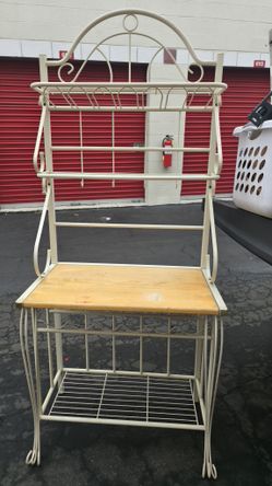 Cream Metal Baker's Rack w/ Wood Top