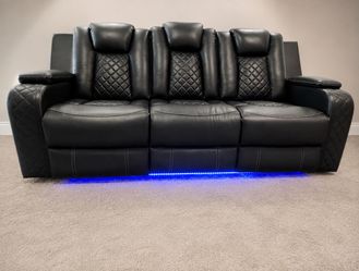 BLACK LEATHER RECLINER SOFA 🖤 LED LIGHTS 💡