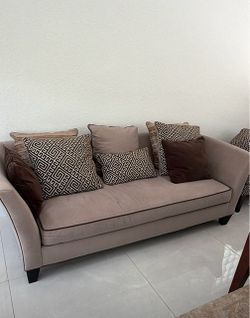 Beige Fabric 3-Seater Sofa with Throw Pillows for free