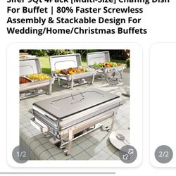 sifer 9Qt 4Pack [Multi-Size] Chafing Dish for Buffet | 80% Faster Screwless Assembly & Stackable Design for Wedding/Home/Christmas Buffets