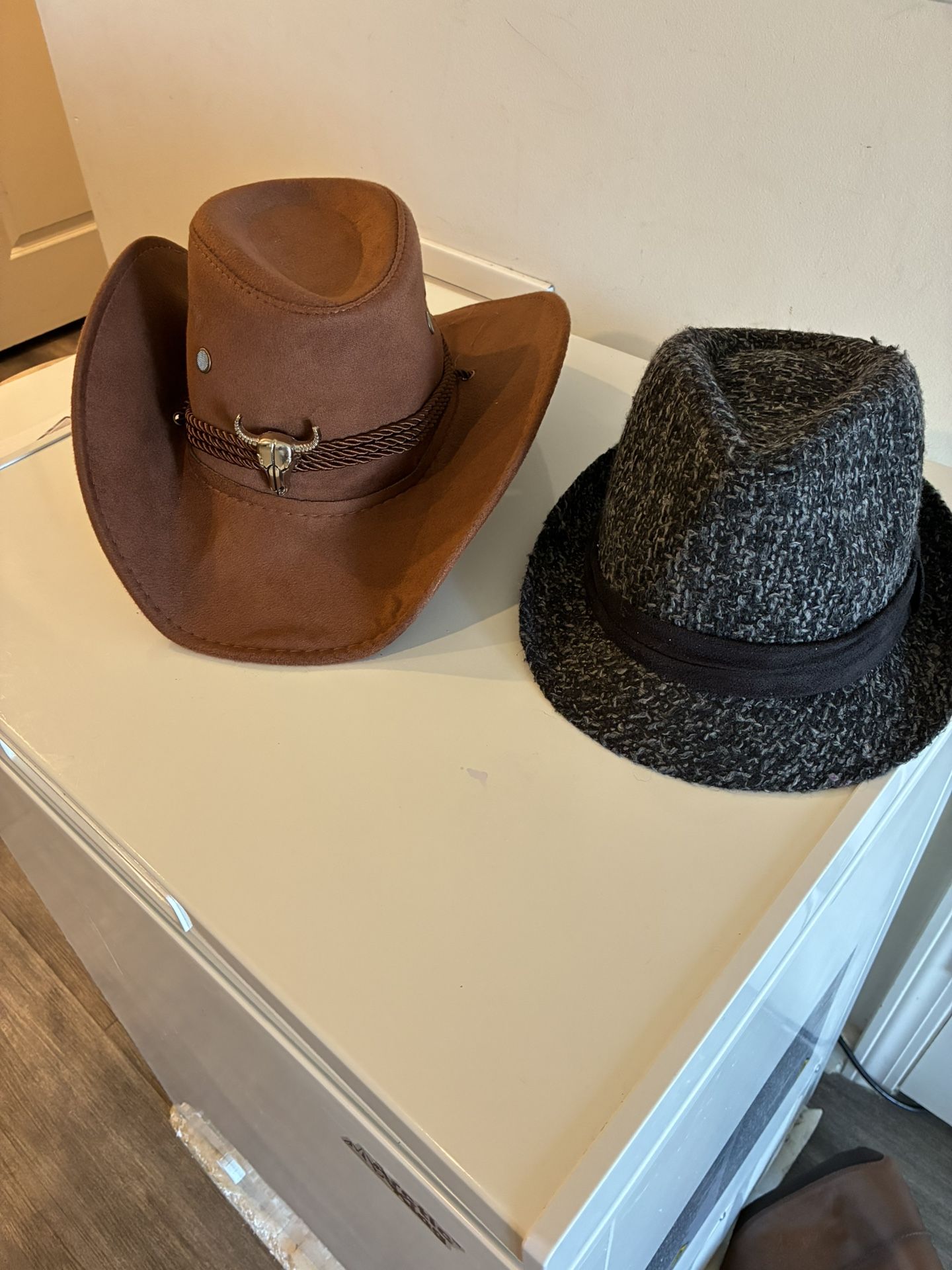 Brown Cowgirl Hat And Black/gray Hat