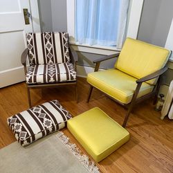2 vintage accent chairs with extra custom replacement cushions