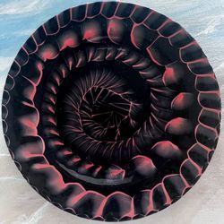 LARGE MURANO GLASS PLATE ~ ORANGE & BLACK SPIRAL SPIDER WEB DESIGN