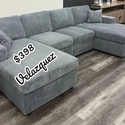 ✅️✅️4 pc fog grey corduroy fabric sectional sofa with double chaise✅️✅️