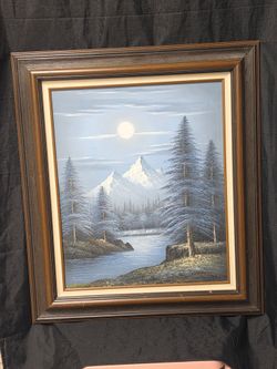 Framed Oil Painting Mountain Landscape