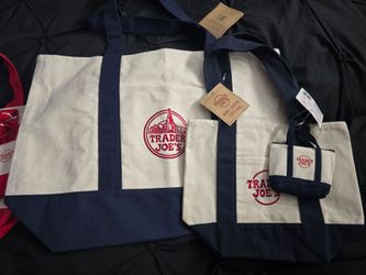 trader joes navy 3 tote set micro mini & XL