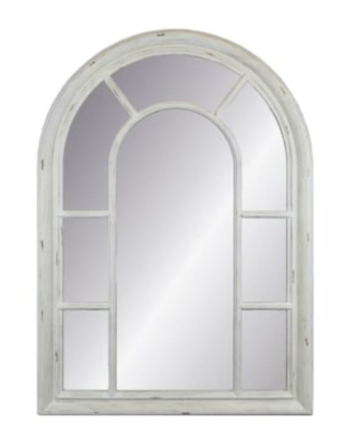 Enchante 29-in W x 40-in H Arch Distressed White Framed Wall Mirror