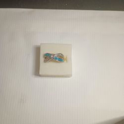 Silver Tone Ring With Blue And Clear Simulated Stones Romantic Bow Ring 