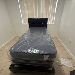 NEW BED FRAME TWIN SIZE WITH MATTRESS AND BOX SPRING