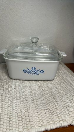 Vintage , 1950's , Corning Blue Corn Flowers 1.5 Quart Casserole Dish With Lid 